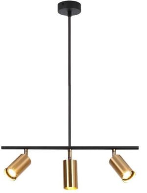 Hanging 3 Spots Gold With Extandable Black Single Rod (Up to 2Mts Length) Complete With Bulbs CoolWhite 7W GU10