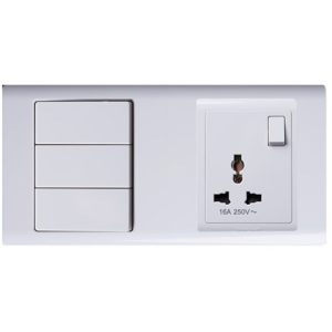 Combination Switch 3 Gang 2Way And Switched Socket Universal 16A R Series MK Honeywell