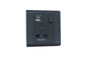 Switched Socket Universal 16A With USB 5V2A R Series Graphite MK Honeywell R2835UGPH