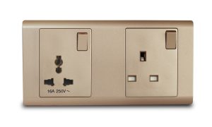 Combination Switched Socket UK 13A And Switched Socket Universal 16A R Series MK Honeywell Champagne