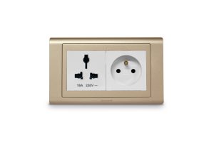 Universal White socket and French White Socket with Frame Gold Champagne SX2837WHI+K5834WHI+R5452CGL