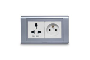 Universal White Socket French Socket White with Frame Satin Titanium  SX2837WHI+K5834WHI+R5452STT