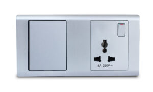 Combination Switch 1G 2W + S/Socket 16A Universal Titanium R-Series MK HoneyWell