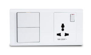 Combination Switch 2G 2W + S/Socket 16A Universal White R-Series MK HoneyWell