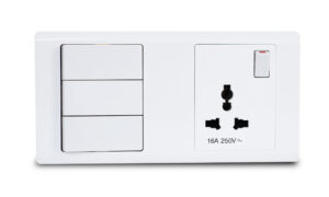 Combination Switch 3G 2W + S/Socket 16A Universal White R-Series MK HoneyWell